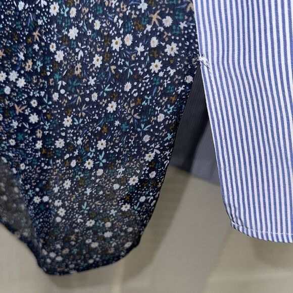 ZARA S Pin Stripe Ditsy Floral Sheer Bat Wing Oversized Button Front Shirt - Picture 11 of 13